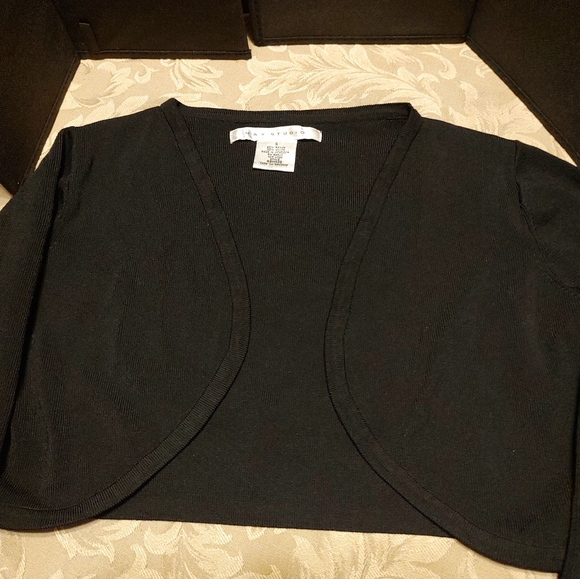 🐈‍⬛🖤🐈‍⬛ Elegant Silky Vtg Max Studio Onyx Black Cropped Cardigan Jacket - S - Picture 9 of 12